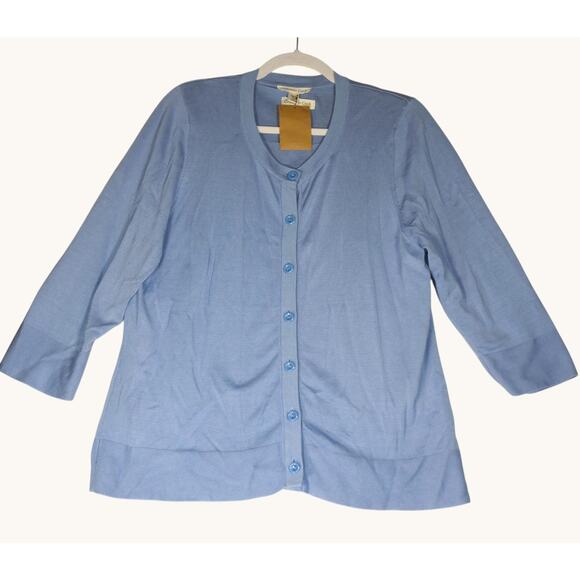 Coldwater Creek Cardigan Sweater Twin Set Womens 1X Blue Silk Cotton Knit Tank - Picture 3 of 16